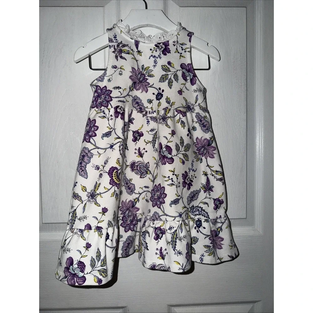 Janie & Jack Floral Ponte Dress White Multi Size 5 Sleeveless Cotton Blend